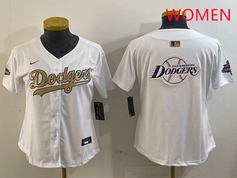 Women Los Angeles Dodgers Blank White Champion gold character 2025 Nike MLB Jersey style 25